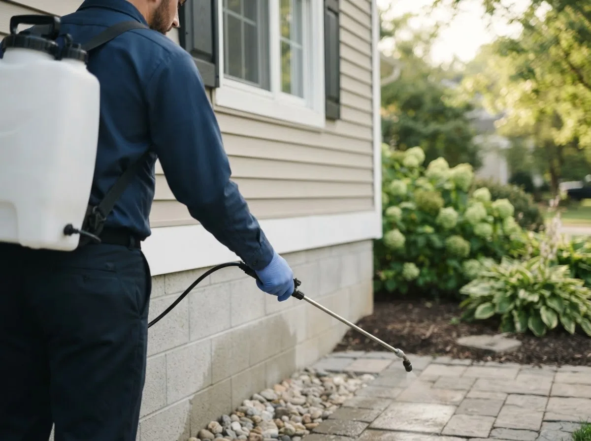 Pest control technician inspecting a home in Bowlus, MN